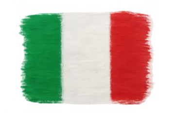 Italian flag painted with artistic brushstrokes on transparent backdrop, symbolizing national pride and cultural heritage