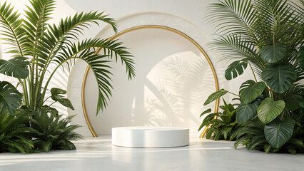 Podium with Tropical Green Plants 