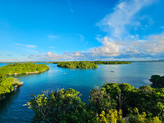 Tropical islands under a clear blue sky