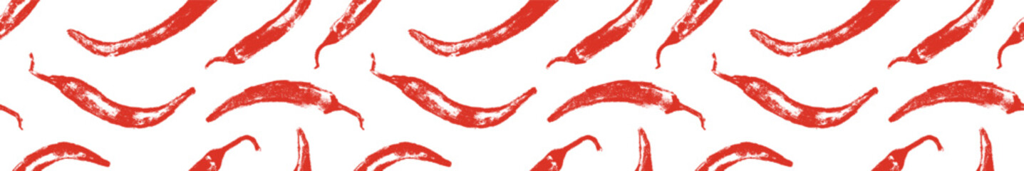 Vector seamless hand drawn chili pepper pattern. Spicy print for fabric, food packaging, kitchen textiles, and branding. Organic agronomy concept in handmade style.