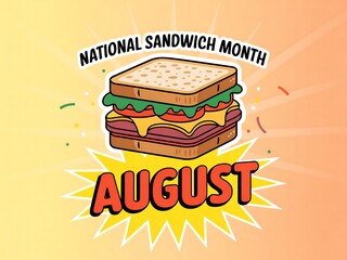 Illustration of a sandwich for national sandwich month in august on orange background