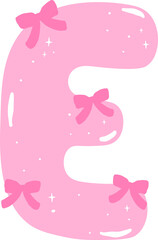 Coquette Letter E with Bows Pink Alphabet Calpital Doodle Hand Drawn