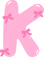 Coquette Letter K  with Bows Pink Alphabet Calpital Doodle Hand Drawn