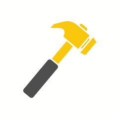 Gold Hammer Icon: Construction, Repair, DIY Tool Graphic Design Element