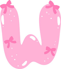 Coquette Letter W  with Bows Pink Alphabet Calpital Doodle Hand Drawn
