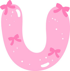 Coquette Letter U  with Bows Pink Alphabet Calpital Doodle Hand Drawn