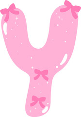 Coquette Letter Y  with Bows Pink Alphabet Calpital Doodle Hand Drawn