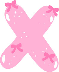 Coquette Letter X with Bows Pink Alphabet Calpital Doodle Hand Drawn