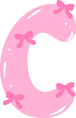 Coquette Letter C  with Bows Pink Alphabet Calpital Doodle Hand Drawn