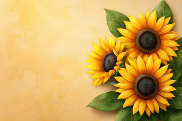 Vibrant sunflower bouquet on soft yellow background floral artwork nature indoor close-up view bright and cheerful concept for home decor