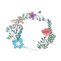 Floral Watercolor Frame Watercolor Floral Wreath Frame Pastel Flower Wreath Circle Design A hand-painted watercolor floral wreath with pastel flowers and leaves. Ideal for wedding invitations, greet
