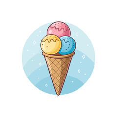Modern Ice Cream Logo Design – Minimalist Vector Badge for Dessert Shops & Cafés Ice cream logo clipart set. Colorful cone ice cream icon clip art in pictogram style vector illustration color pastel 