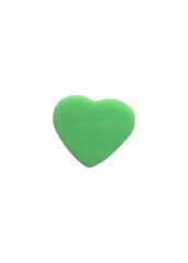 Green eraser in the shape of a heart isolated on white background