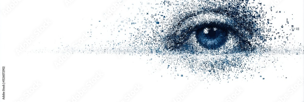 Poster Pixelated Eye Dissolving Into Digital Space Creates a Minimalistic Visual Composition