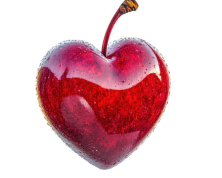 Heart Shaped Cherry Fruit with Glossy Red Surface on a Transparent Background