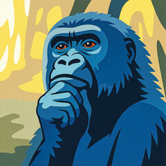 Adobe Illustrator Artwork The Thinking Ape – Contemplative Gorilla Illustration