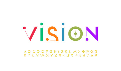 Font alphabet, bold letters from A to Z and numbers from 0 to 9, made line and circle dot vector illustration 10EPS.
