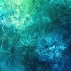 Obraz premium A blue and green abstract floral background with a mix of soft and sharp lines, featuring a variety of flowers in shades of blue and green, with a gradient effect.