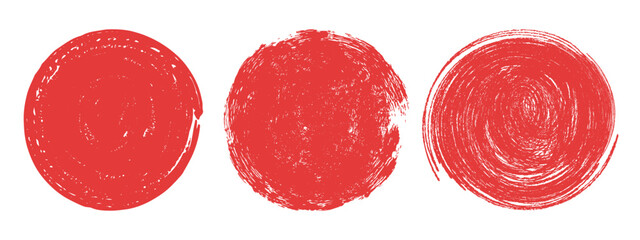 Japanese red sun brush stroke. Rough hand drawn round shape. Abstract grunge vector element. © MandarinkaArt