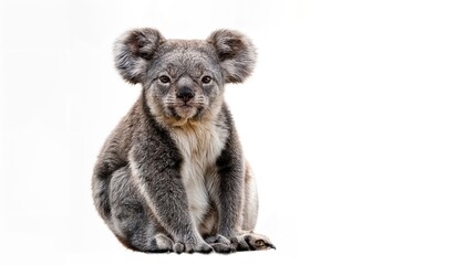 Adorable Koala Lounging Against a Spotless Backdrop, Capturing the Innocence and Tranquility of Australias Wildlife against a Pristine White Canvas.