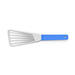 Metal Slotted Spatula with Blue Handle Isolated on Transparent Background