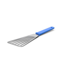 Metal Slotted Spatula with Blue Handle Isolated on Transparent Background