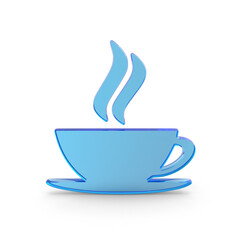 Blue Coffee Cup Icon with Steam Isolated on Transparent Background