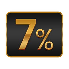 luxury button discount 7 percent sign tag element black gold design png file transparent, 7% off tag element golden black