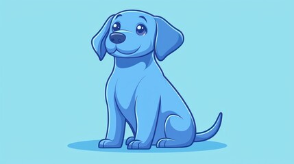 Obraz premium Cartoon blue puppy sitting, simple background, animation, possible use in children's products