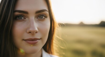 Fototapeta premium Close-up Portrait of a Woman Outdoors in Golden Light