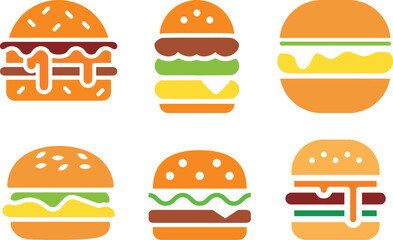 Colorful Flat Burger Icon Set Vector Fast Food Icons for Menu, App, or Design