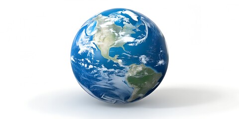 Fototapeta premium Isolated Earth globe in vibrant blue, showcasing the USA in focus with detailed geography, against a plain white background 