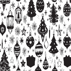 Hand-Drawn Christmas Ornaments Seamless Pattern