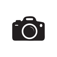 DSLR Camera Silhouette – Black Vector Icon for Photography and Media Design

