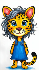 A Cartoon Leopard Girl Character Illustration Wearing a Dress