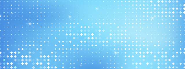 Seamless plus pattern with abstract health theme. Blue medical background for sign and layout use. Digital tech design element. Vector illustration.