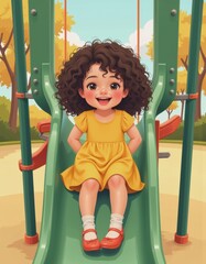 Cheerful student sliding down a playground slide, enjoying a sunny day
