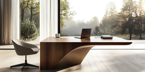 Modern Office Desk Design Luxury Workspace with Panoramic View