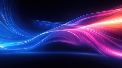Fototapeta premium Dynamic flowing lines of vibrant blue and pink light intertwine against a dark background creating an energetic and futuristic visual effect