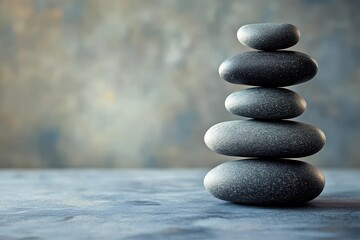 Stacked zen stones symbolize meditation and concentration practices in a serene indoor setting