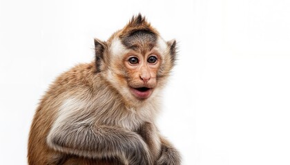 Adorable Isolated Monkey Portrait against a Pure White Background, Showcasing Playful Expressions and Soft Textures in a HighDefinition Snapshot.