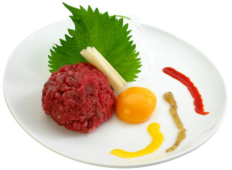 Korean Yukhoe with Egg Yolk and Perilla Leaf