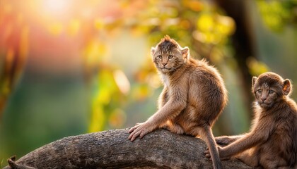 Adorable Wild Monkeys Frolicking in Lush Tropical Rainforest, Capturing Playful Energy and Harmony with Natures Vibrancy