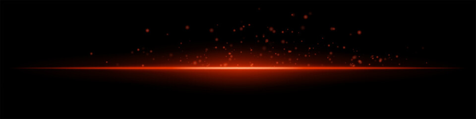 Red flare burst. Single glowing horizontal beam with scattered particles and flare on dark background. Perfect for energy, tech, fire, sci-fi motion effects.