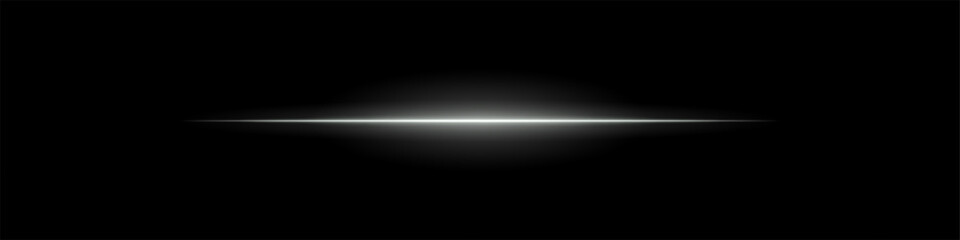 White light line. Single sharp glowing beam with soft radial fade on dark background. Ideal for tech, sci-fi, speed, futuristic visual effects.