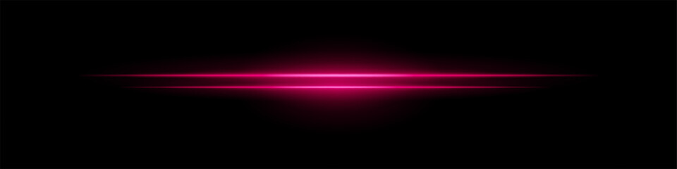 Pink sci-fi beam. Two horizontal glowing lines with central bright core and radial fade. Dark background gives tech feel. Suitable for energy, laser, futuristic design.