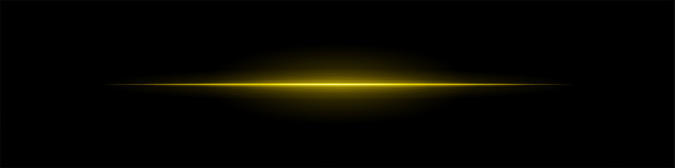 Yellow light line. Single sharp glowing beam with soft radial fade on dark background. Ideal for tech, sci-fi, speed, futuristic visual effects.
