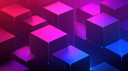 Obraz premium glowing neon cubes in purple, pink, and blue hues arranged in a futuristic geometric pattern emitting light beams, creating a vibrant and dynamic visual effect