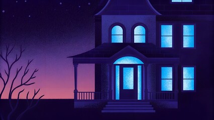 Enigmatic Abandoned Victorian House A Nighttime Illustration