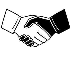 Two hands shaking vector outline silhouette isolated on transparent background